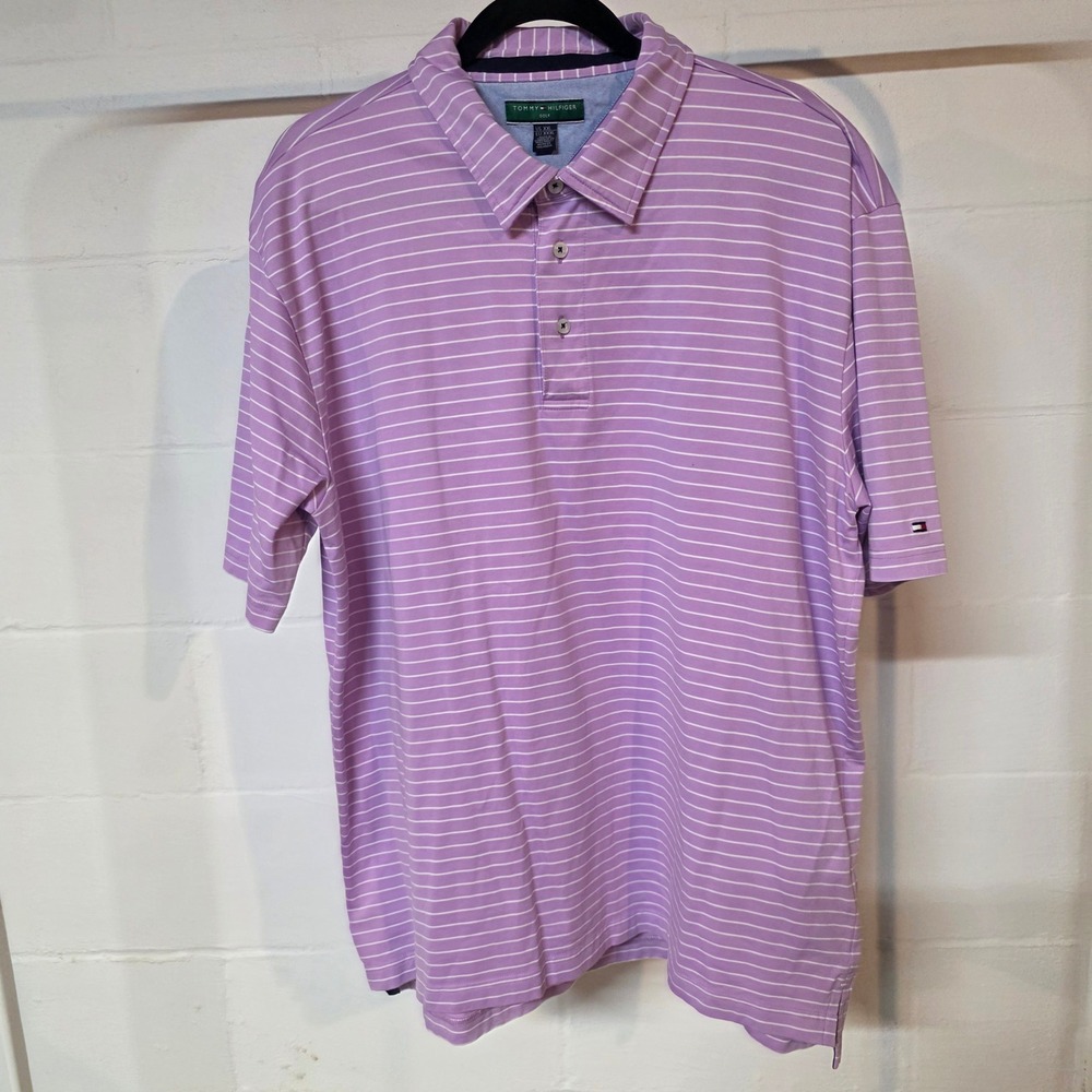 Tommy Hilfiger Golf Men's Purple White Stripe Polo Shirt Size XXL Summer Preppy